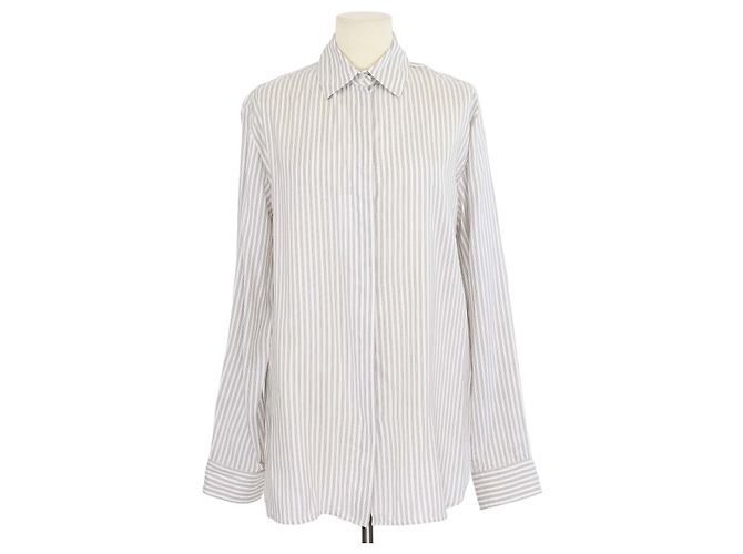 Camisa de manga comprida riscada Vanda em seda White/Grey The Row Branco