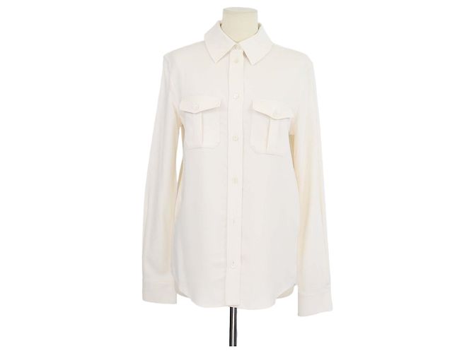 Loewe Langarmshirt aus cremefarbener Viskose mit besticktem Anagram und zwei Fronttaschen Roh