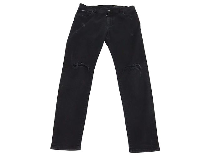 Pantalon Slim Fit en Denim Noir Distressed Dolce & Gabbana