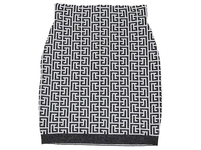 Mini saia Balmain em jacquard de viscose e Lurex preto/branco