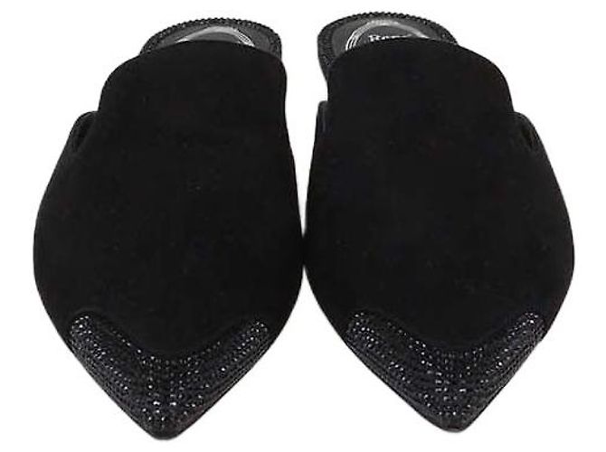 Rene Caovilla Mules basse Rene in camoscio nero con strass