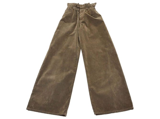 Pantaloni a gamba larga Miu Miu in velluto e chambray marrone