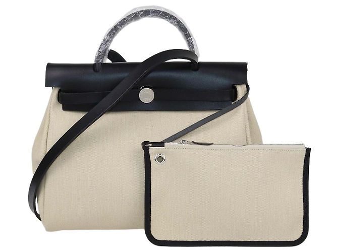 Hermès Hermes Black/Beige Canvas and Vache Hunter Leather Herbag Zip Retourne 31 Bag Multiple colors