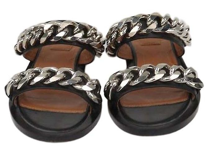 Givenchy Black Leather Chunky Chain Flat Sandals