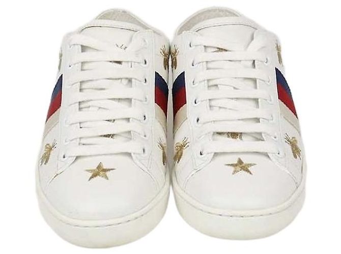 Sneakers Ace Gucci in pelle bianca con api e stelle Bianco