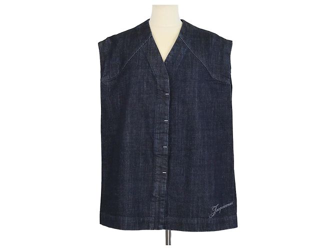 Colete oversized sem mangas com decote em V em denim azul Jacquemus