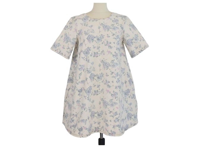 Vestido Ganni em denim bege com estampado floral