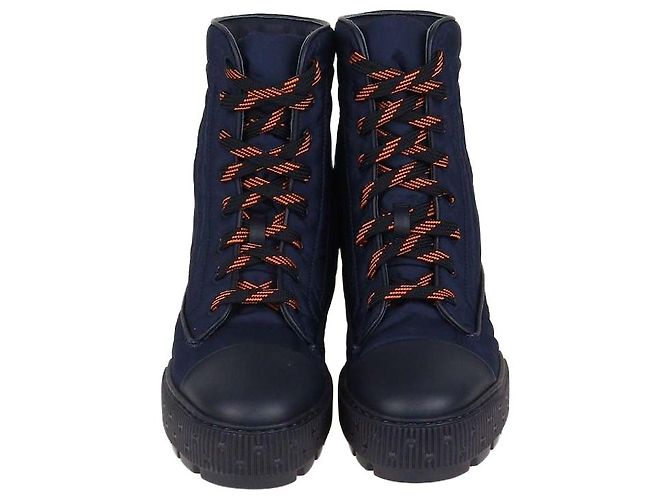 Hermès Hermes Black Leather and Nylon Fresh Combat Boots