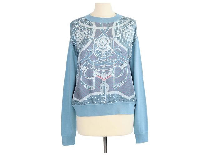 Hermès Hermes Blue Silk Brides de Gala Twillreine Pullover Blau