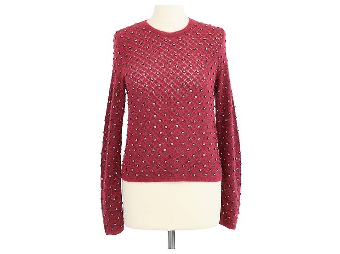 Autre Marque Max Mara Studio Maroon Mohair Rally Embellished Sweater Brown