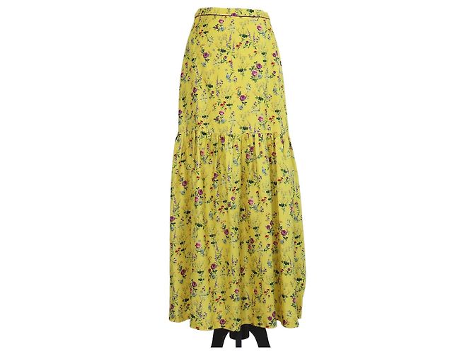 Saia Maxi Elisir Max Mara em seda amarela com estampado floral Amarelo