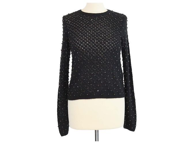 Autre Marque Max Mara Studio Black Mohair Rally Bestickter Pullover Schwarz