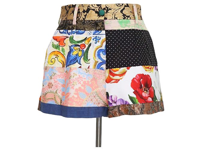 Dolce & Gabbana Multicolor Fabric Blend Brocade Patchwork High Waist Shorts