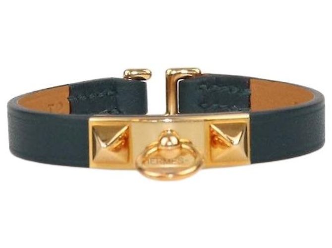 Hermès Hermes Vert Bosphore Swift Leather Rose Gold Mini Rivale Bracelet T2 Verde oscuro