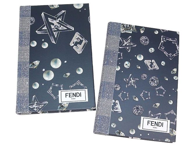 Fendi Midnight Blue and Silver Geometric Notebooks Silvery