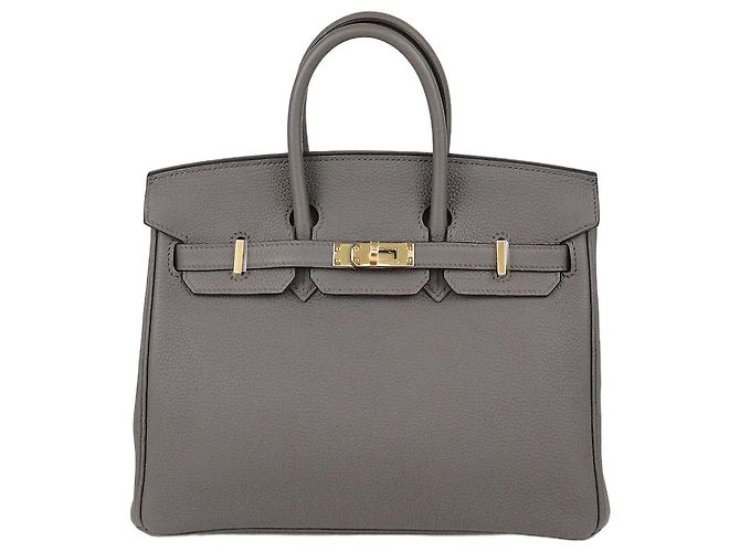 Hermès Bolsa Birkin 25 Hermes em couro Togo Gris Etain com hardware dourado