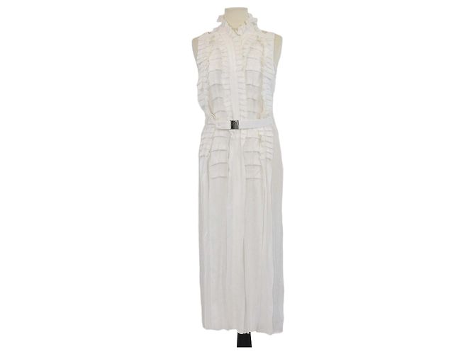 Hermès Vestido midi com gola halter e cinto com folhos Cocarde em seda Off White Hermes Branco