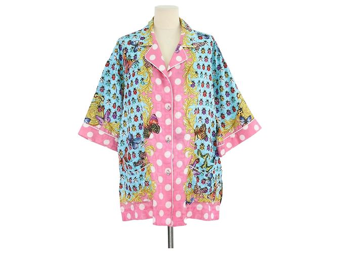 Versace Multicolor Blend Viscose Butterflies & Bugs Print Oversized Twill Shirt Multiple colors