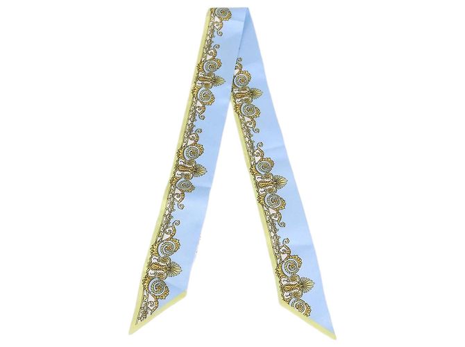 Cinta de sarga de seda Versace Light Blue/Yellow con estampado Barocco de primavera Multicolor