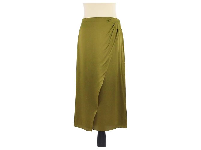 Saia midi envelope de seda Vince Olive Green Verde