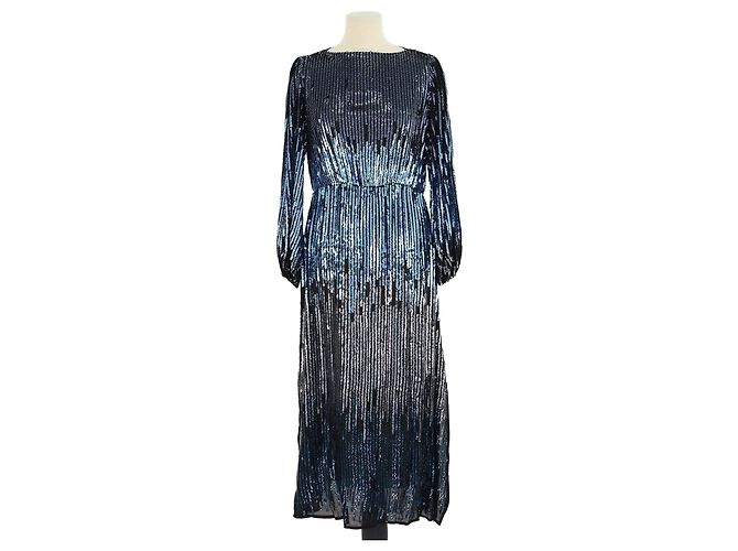 Autre Marque Rixo Metallic Viscose Pailletten Midi-Kleid Blau