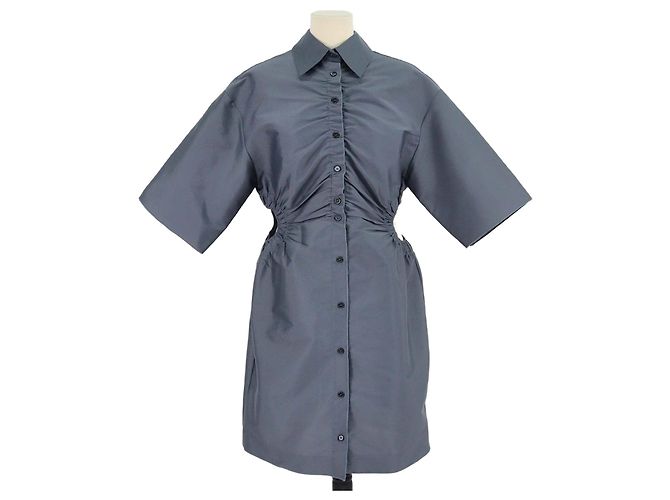 Sandro Mini Hemdkleid aus Polyester-Mischgewebe in Blau-Grau mit Cut-Out-Details