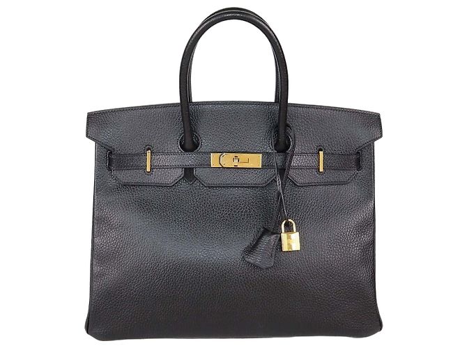 Hermès Bolsa Birkin 35 Hermes em couro Clemence preto com ferragens douradas