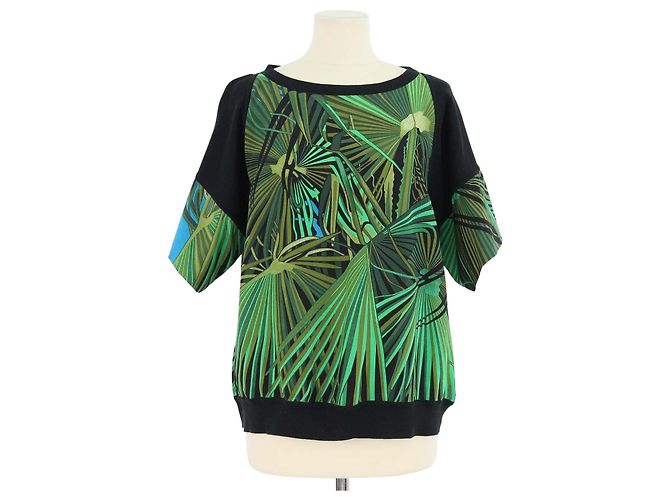Hermès Camicia a girocollo stampata in seta e cotone Hermes Green/Black Verde