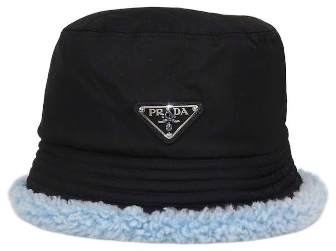 Prada Black/Blue Nylon and Sheep Fur Bucket Hat