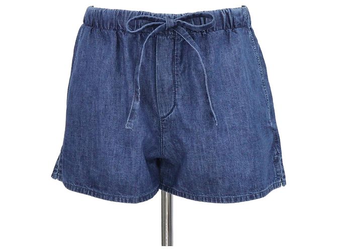 Calções mini de chambray azul Valentino com cordão e logótipo V