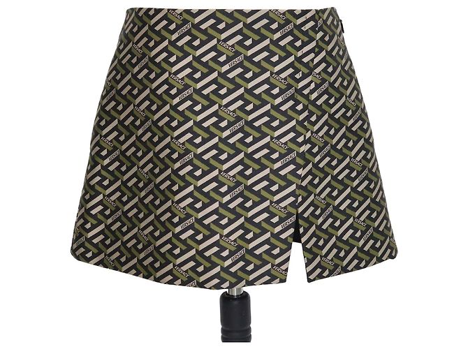 Versace Multicolor Polyester Jacquard Le Greca Mini Skirt Metallic