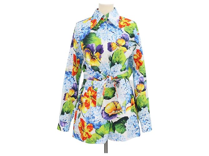Set Dolce & Gabbana Camicia Crop con Lacci e Mini Shorts in Cotone con Stampa Floreale Multicolor Multicolore