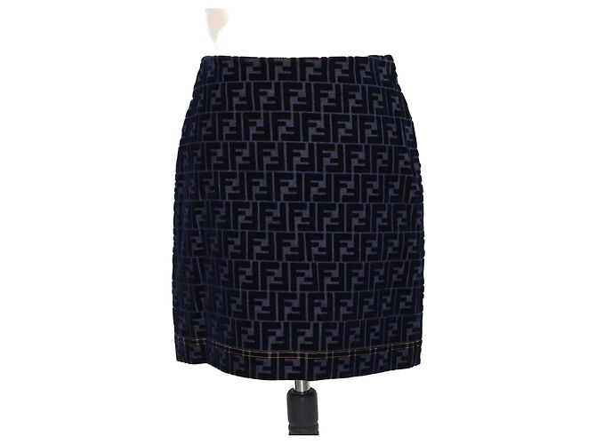 Minigonna Fendi in denim blu navy e velluto FF