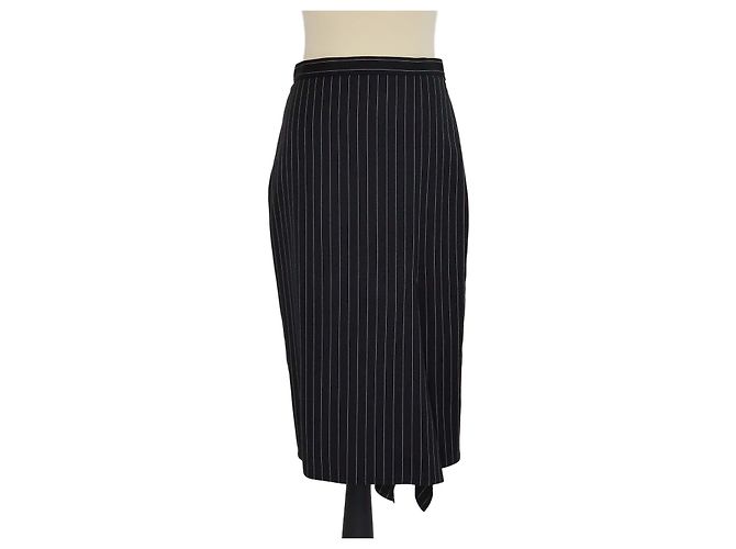 Saia midi de lã às riscas preta e branca Max Mara Preto