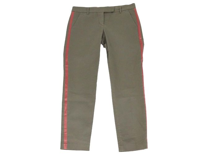 Pantalones Brunello Cucinelli de algodón verde ejército con ribete lateral de satén Verde oliva