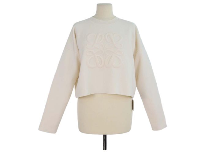Loewe Cropped-Pullover aus Wollmischung in Off White mit Anagram Weiß
