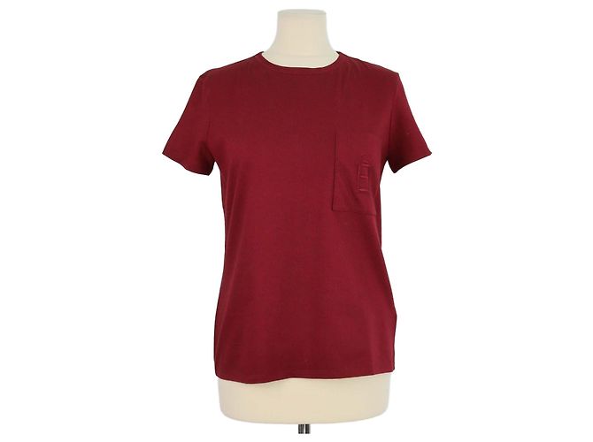 Hermès T-shirt de algodão com bolso bordado Hermes Maroon Marrom