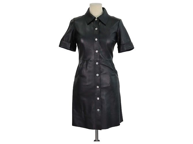 Maje Ripoli Mini Hemdkleid aus schwarzem Leder