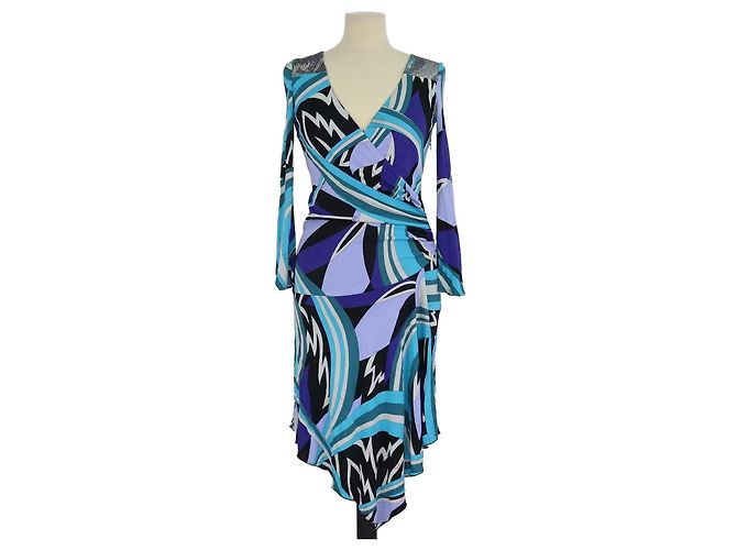 Abito Emilio Pucci Multicolor in Viscosa con Spalle Decorate con Strass Multicolore