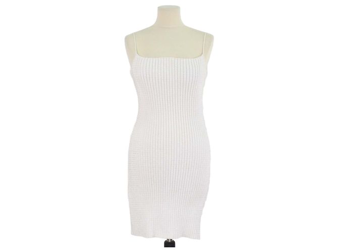 Vestido mini acanalado Alexander Wang White Clear Crystals Blanco