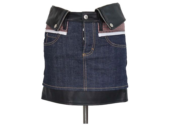 Minigonna a strati in denim e pelle blu scuro/nero Dsquared2