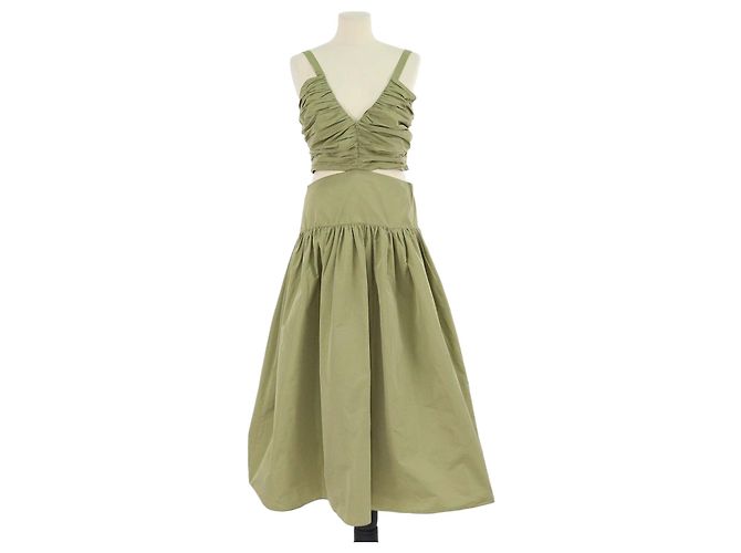 Maje Khaki Polyester Taffeta Maxi Kleid mit Cut-Outs Grün