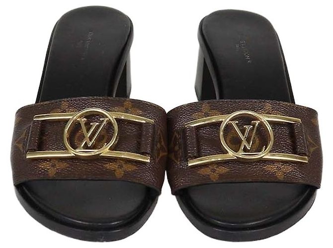 Sandali Lock It Slide in tela Monogram Louis Vuitton Marrone