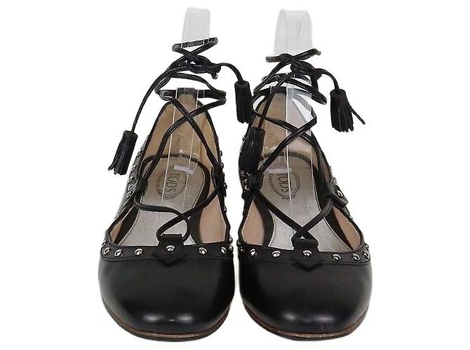 Ballerine stringate con borchie in pelle nera Tod's Nero