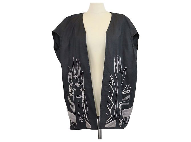 Rick Owens Chaleco oversized sin mangas de algodón negro con bordado Messiah
