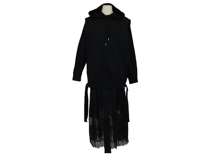 3.1 Phillip Lim Falda de encaje de algodón negra Vestido midi con capucha Negro