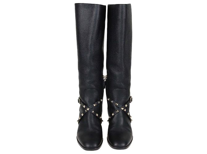 Botas Rockstud de cuero negro con hebilla de Valentino
