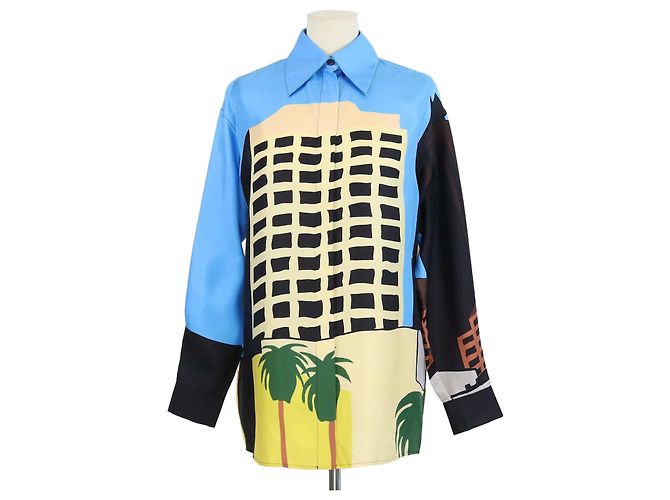 Camicia a maniche lunghe in seta stampata multicolore Loewe