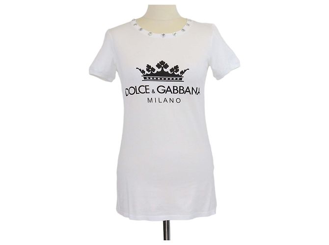 T-shirt Dolce & Gabbana em algodão branco com estampado e strass