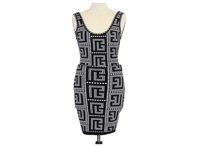 Conjunto de Body e Saia em Jacquard de Viscose Blend Mosaico Preto/Branco Balmain
